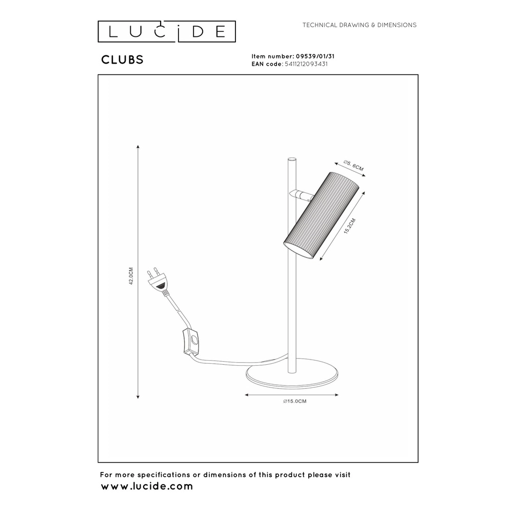Desk lamp Clubs white Lucide 5411212093431