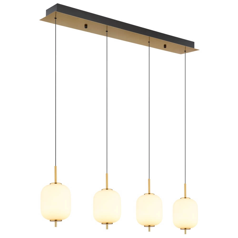 Golden pendant lamp Ewald 4-light white glass