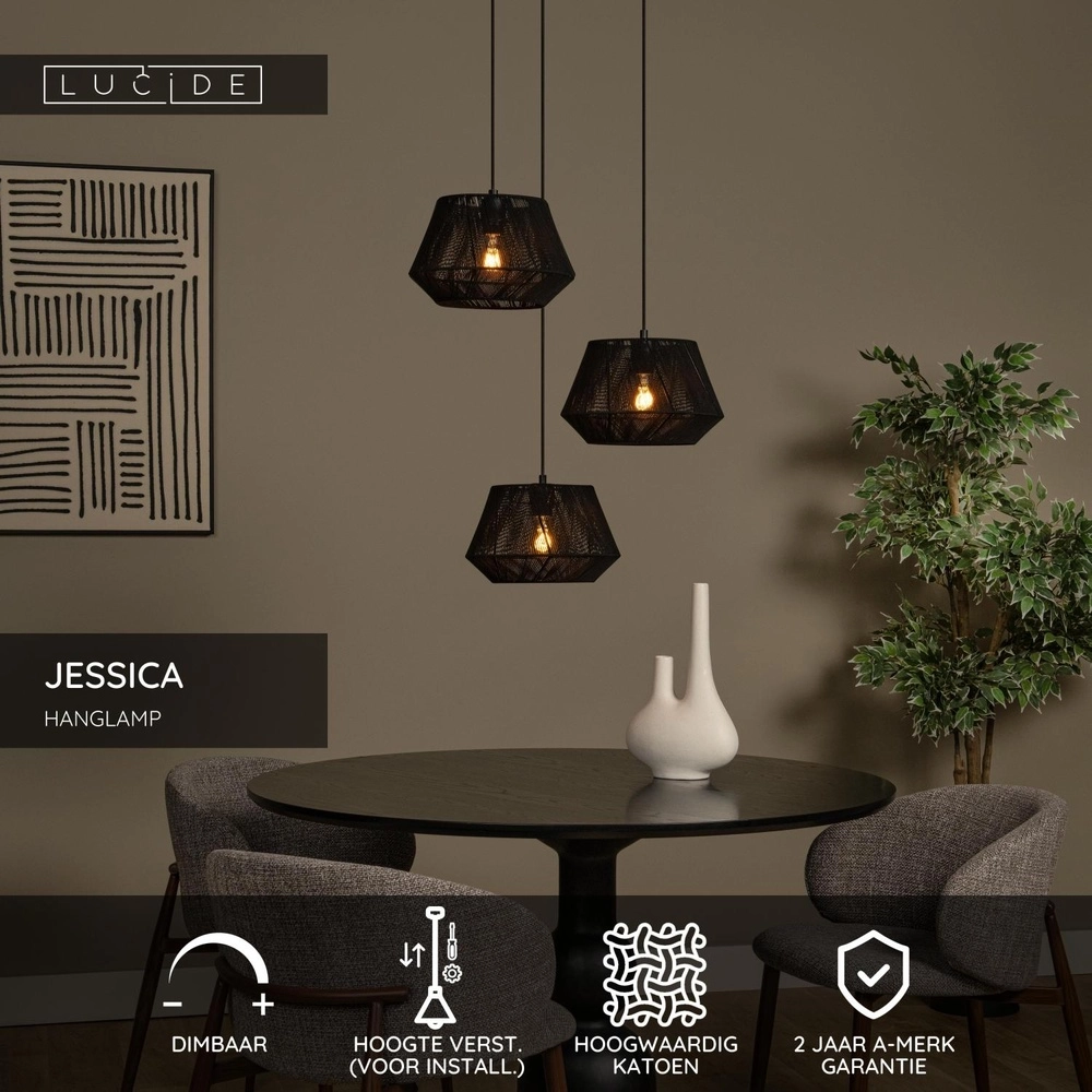 Pendant lamp Jessica black 3-lights Lucide 5411212106148