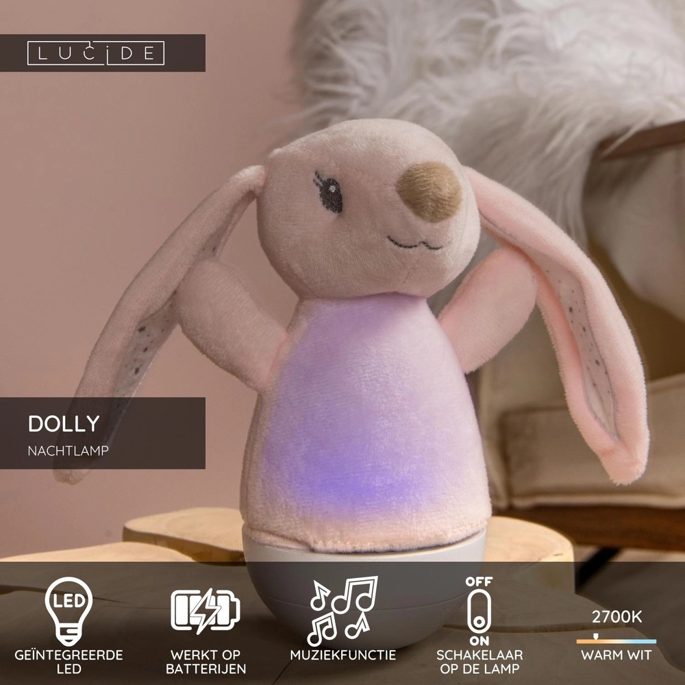 Night light Dolly on battery with music function - pink Lucide 5411212771476