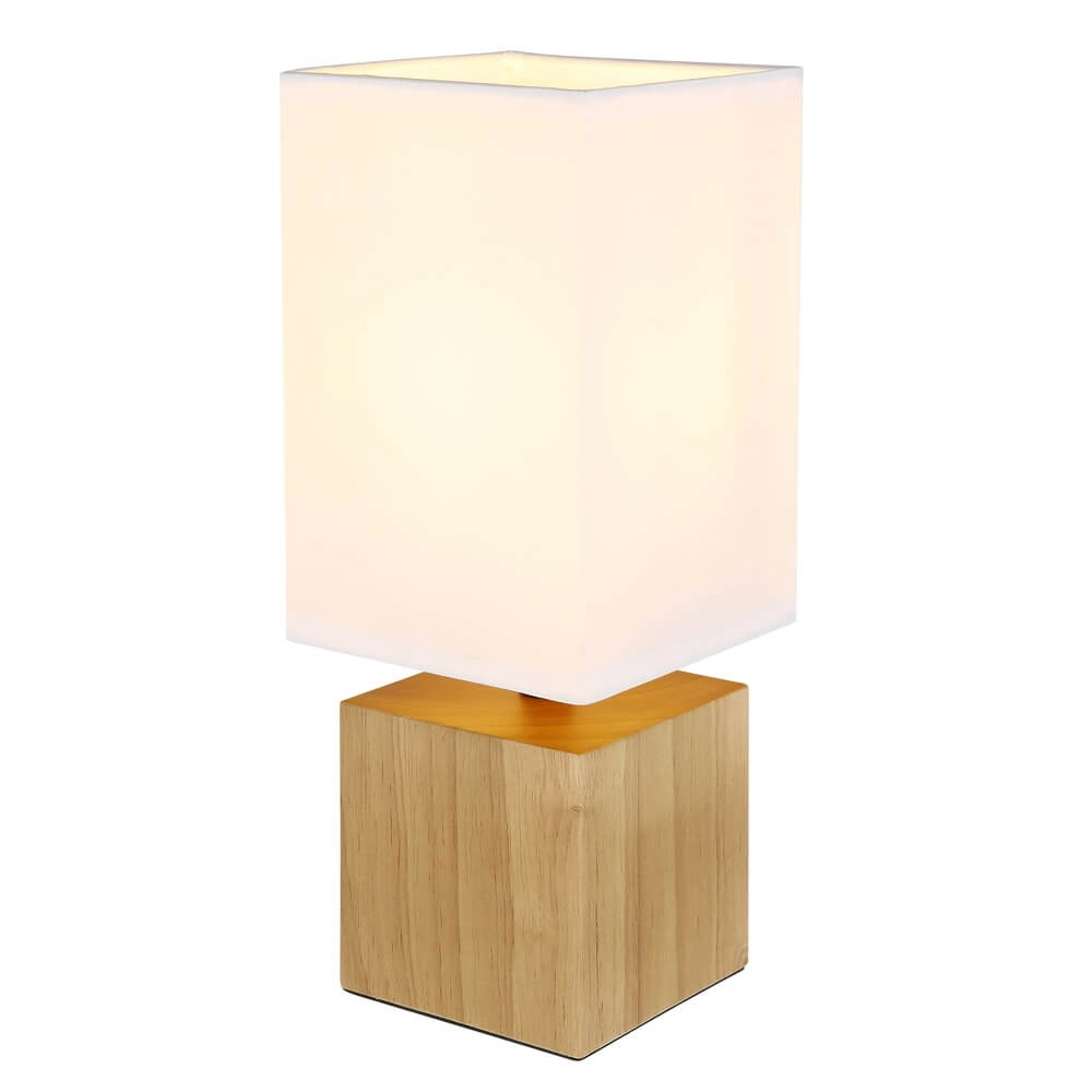 Sleek table lamp Valentino wood with white hood