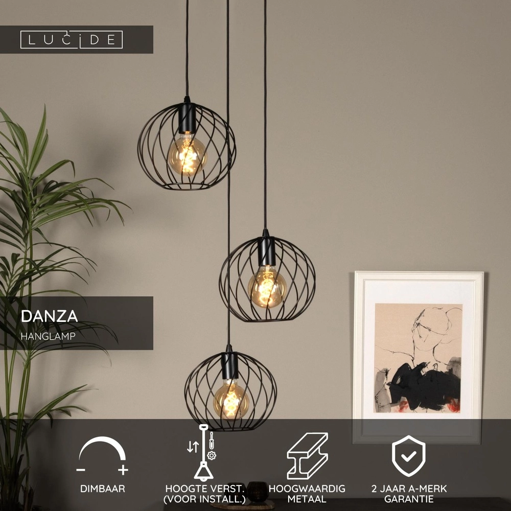 Pendant lamp Danza Ø 50cm black Lucide 5411212211576