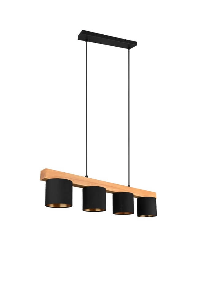 Hanging lamp Cameron 4-light black with wood brown