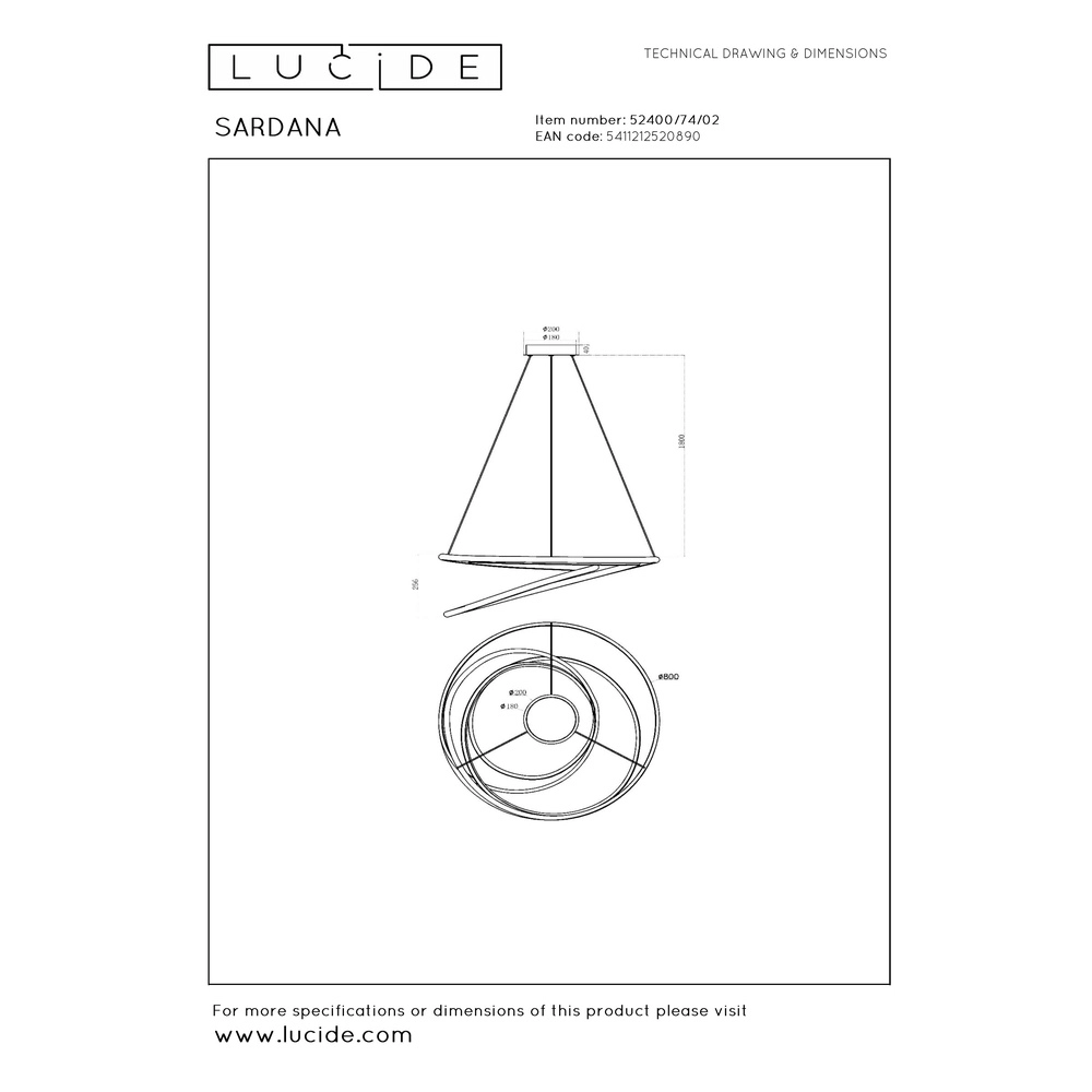 Design pendant lamp Sardana Ø 80cm curl gold Premium by Lucide 5411212520890