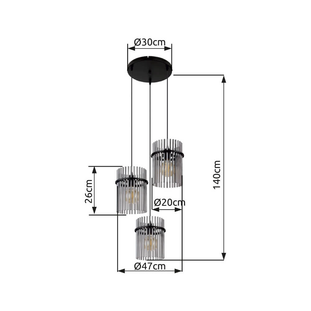 Black pendant lamp Gorley with smoke glass round Ø 47cm Globo 9007371448791