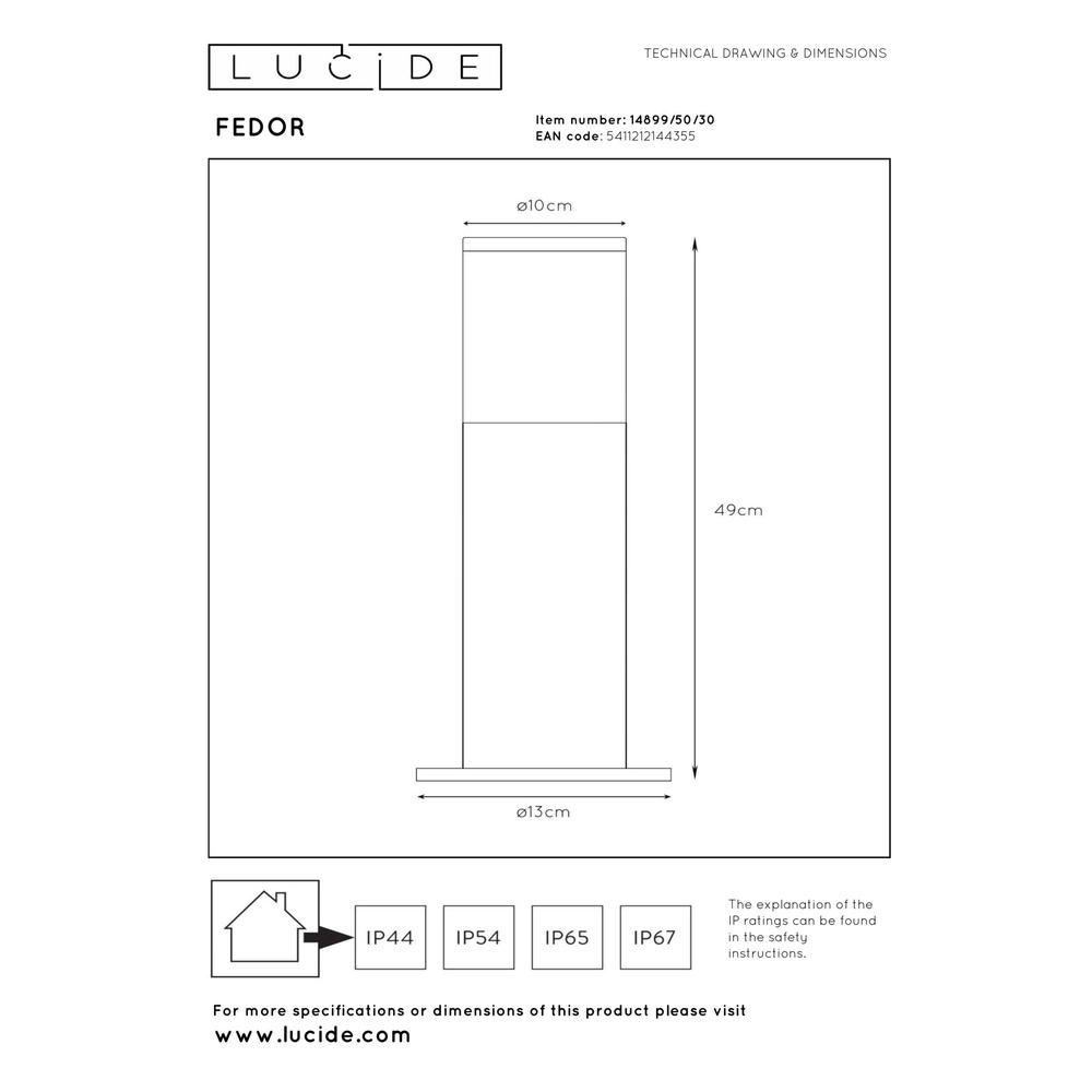 Design pedestal lamp Fedor Black Lucide 5411212144355