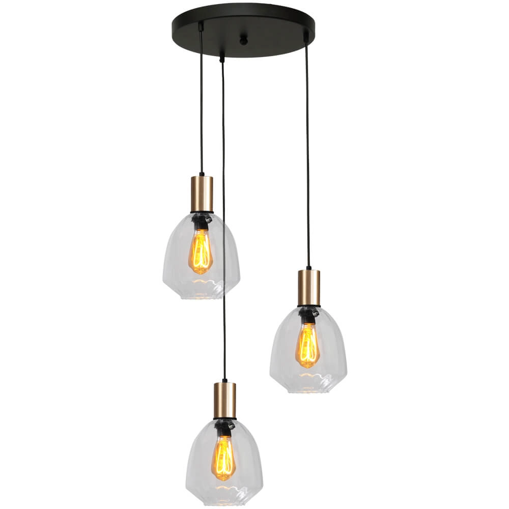 3-light loft hanging lamp - gold - Porto with Nicolette clear lenses