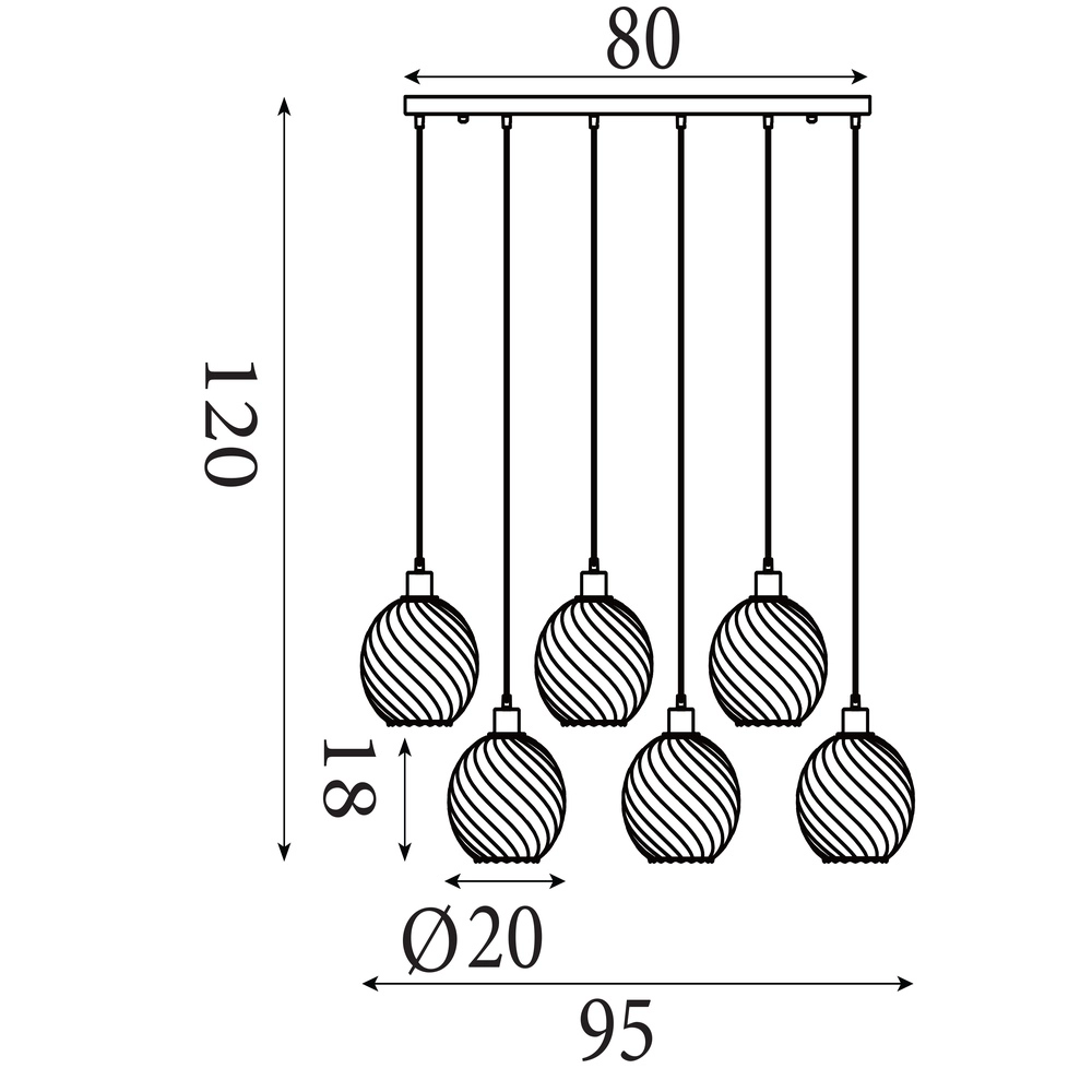 Pendant lamp Radiance 6-light black Searchlight 5053423305844