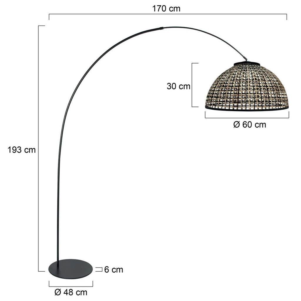 Black arc lamp Curve with bamboo shade Ø60cm Steinhauer 8712746183115