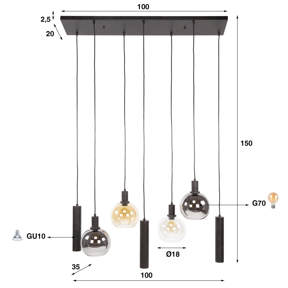 Dining table pendant lamp Sfera with glass balls and pendants Lyora 8716803512382