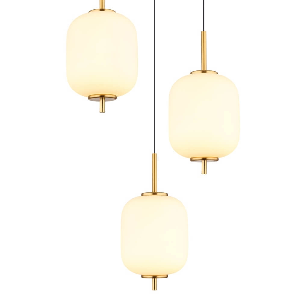 Golden pendant lamp Ewald 3-light Ø 37.5cm white glass Globo 9007371446582