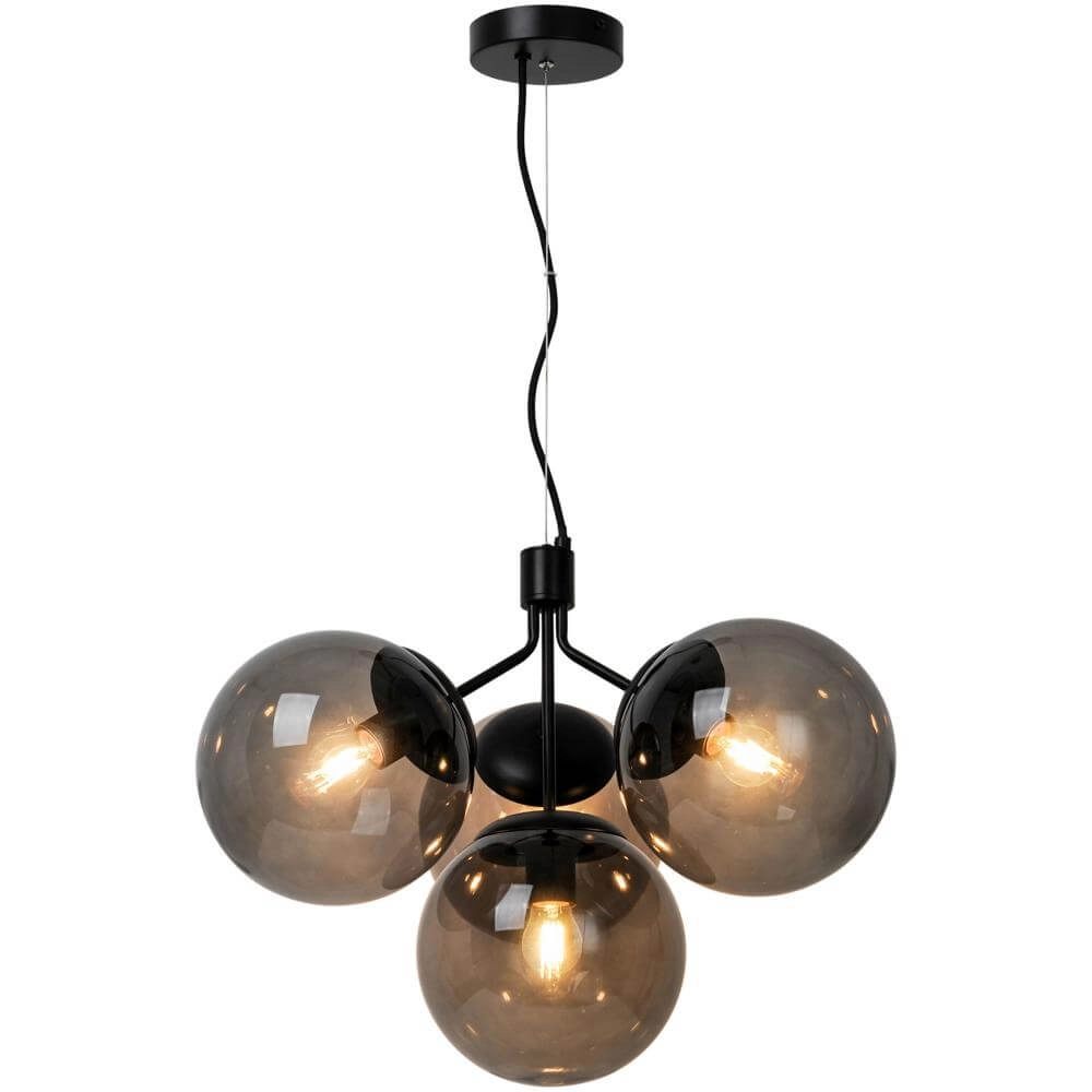 4-light pendant lamp Ivona black with smoke glass Nordlux 5704924005312