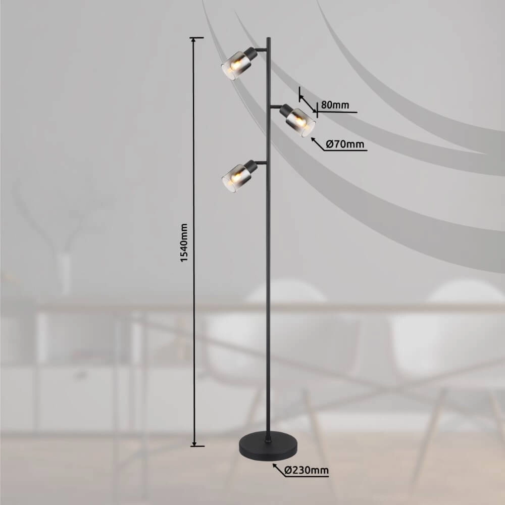 Floor lamp Hubertus with smoke glass Globo 9007371458011