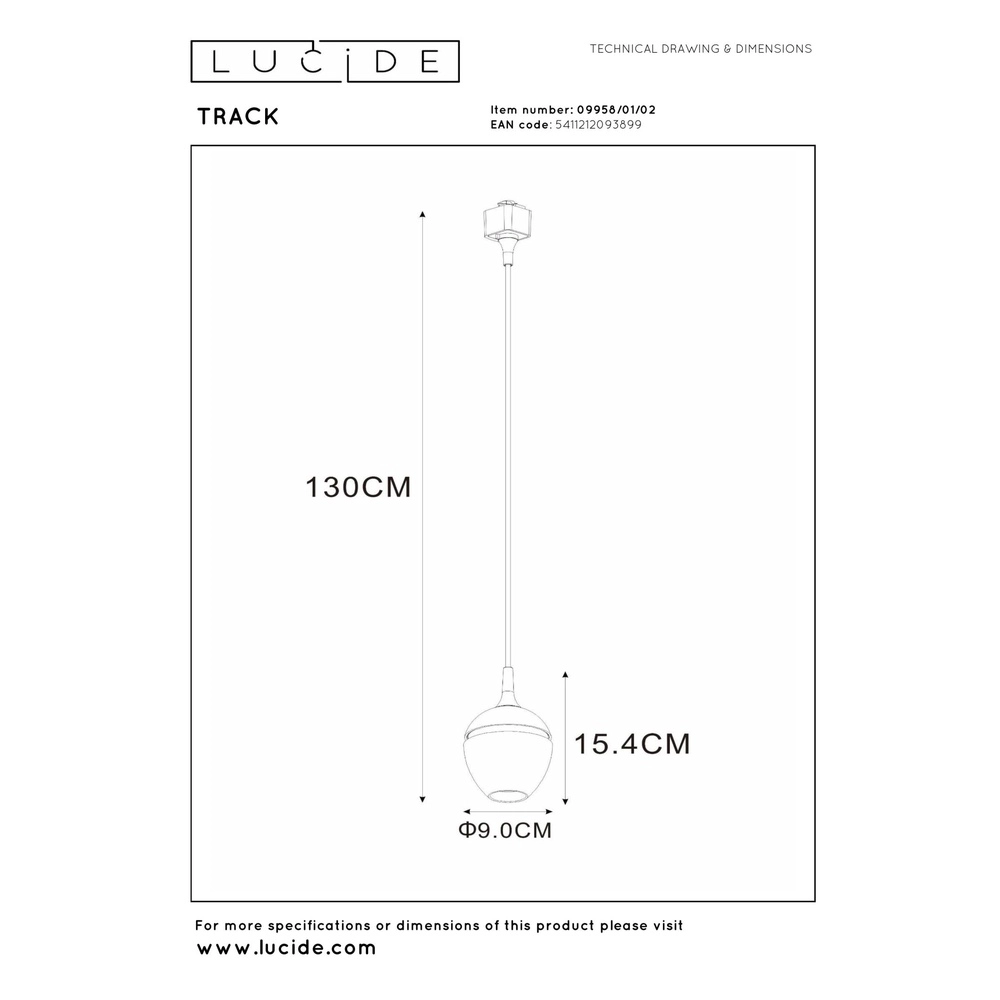 Rail pendant light Track Preston 1-phase gold Lucide 5411212093899