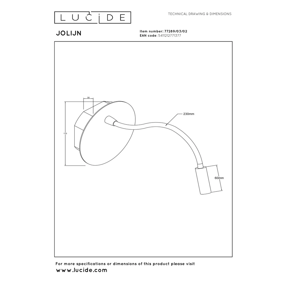 Rechargeable wall lamp Jolijn bedside lamp gold Lucide 5411212771377