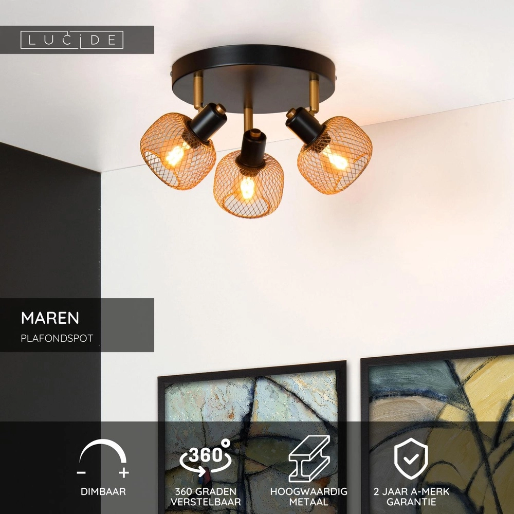 Ceiling light Maren 3-light gold Lucide 5411212771124