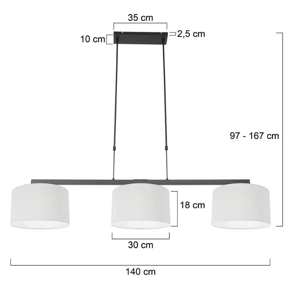 Black hanging lamp Stang with white linen shades Steinhauer 8712746165777