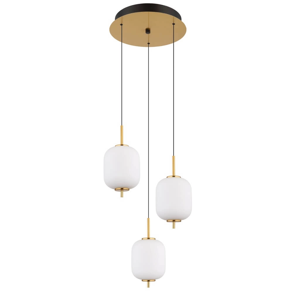 Golden pendant lamp Ewald 3-light Ø 37.5cm white glass Globo 9007371446582