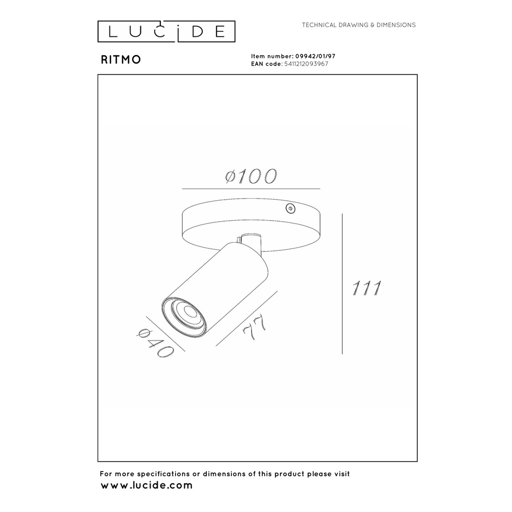 Ceiling spotlight Ritmo mini GU10 coffee brown Lucide 5411212093967