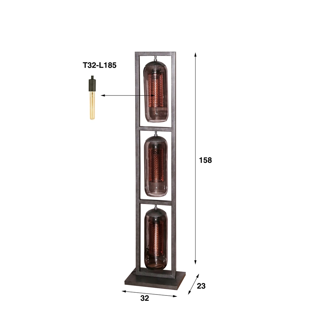 Glass floor lamp Smoke 3x E27 - 158cm - black with copper Lyora 8716803512153
