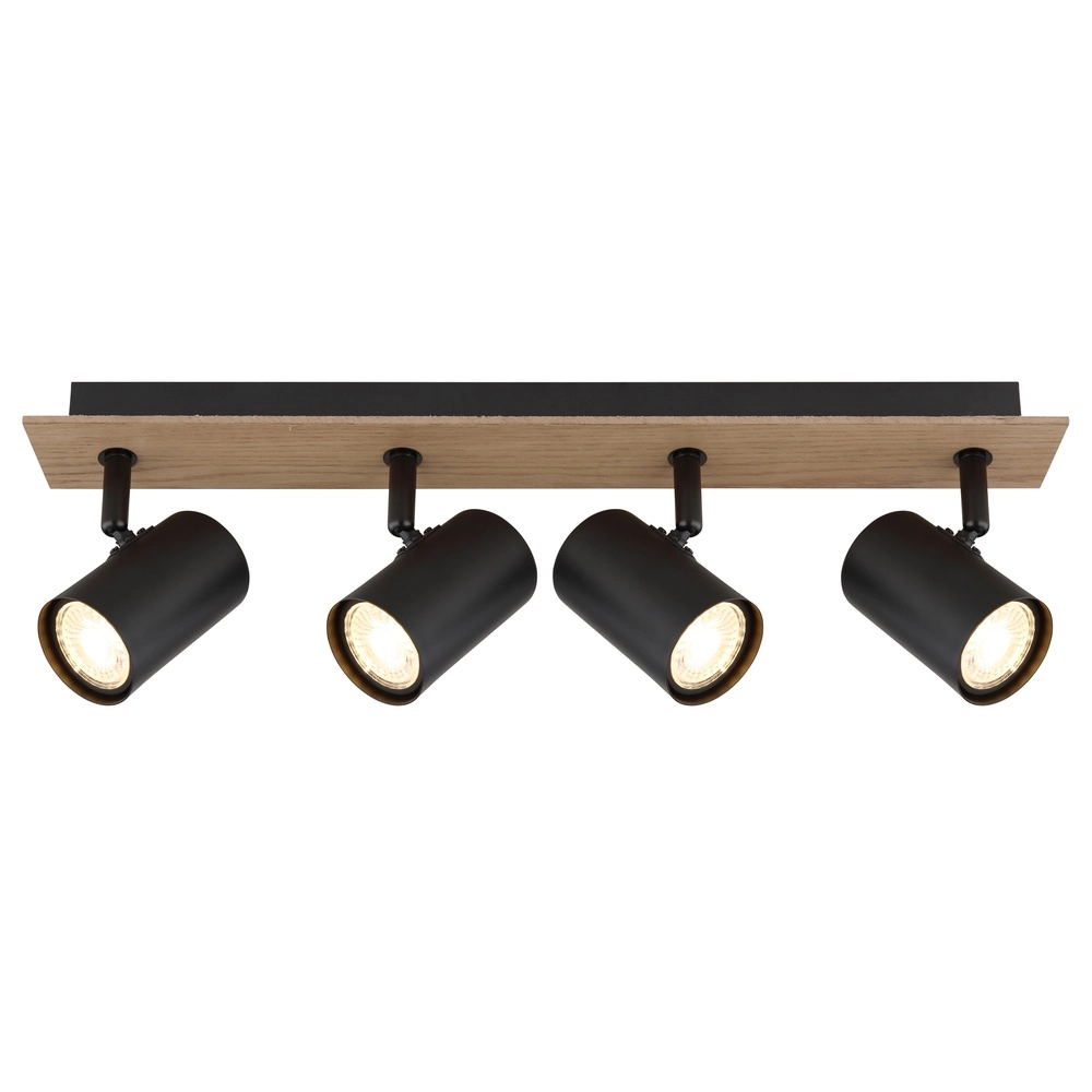Ceiling lamp Linca 4-light black with wood Globo 9007371458943