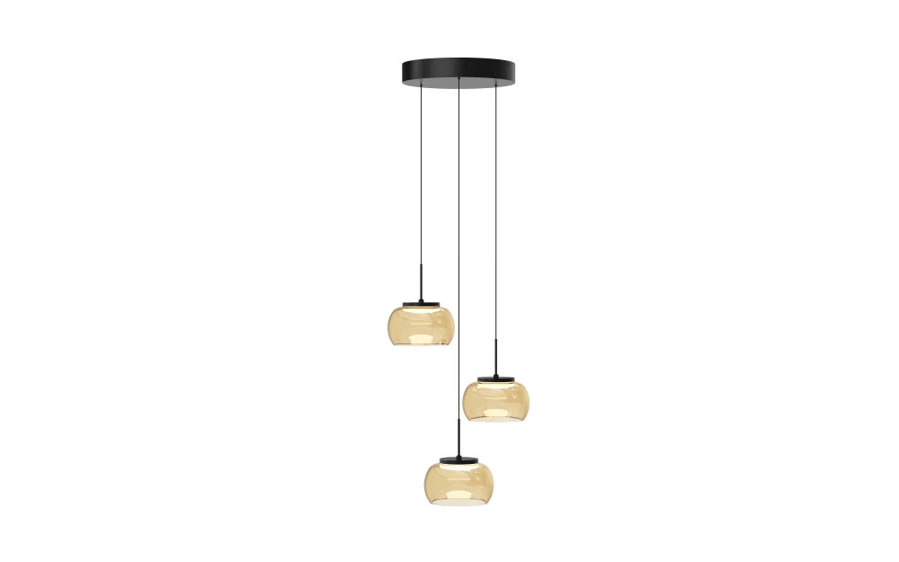 3-light pendant lamp Bounto Black Round Amber Glass