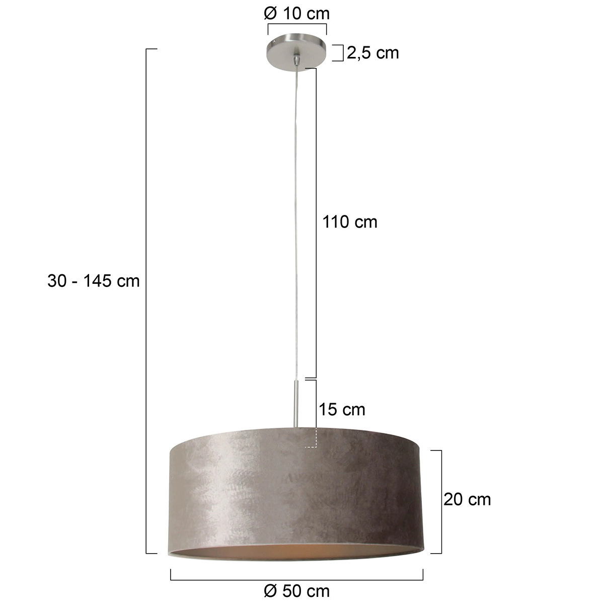 Hanging lamp Sparkled 50cm gray with Taupe velvet Steinhauer 8712746146196