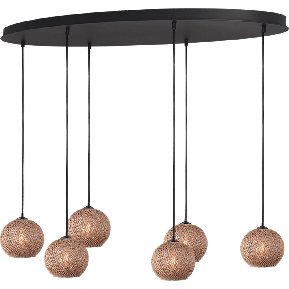6-light pendant lamp Corda oval rattan Ø 20cm