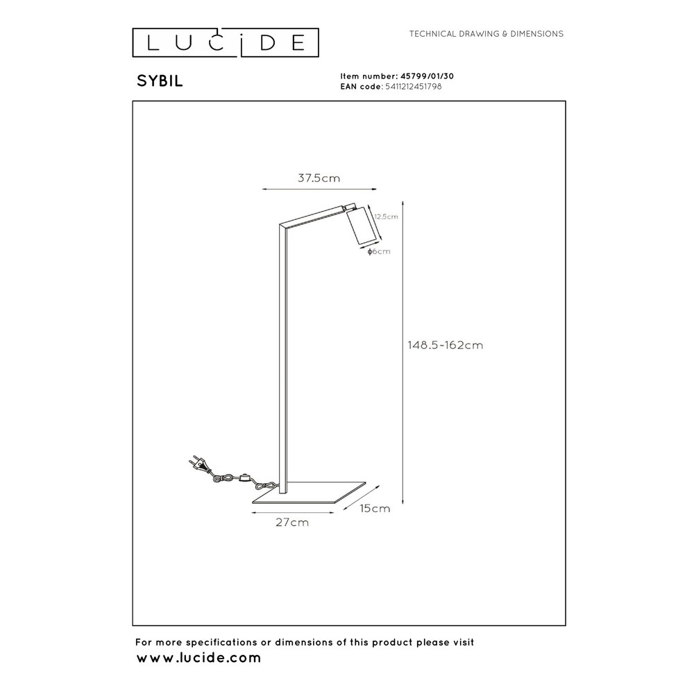 Reading lamp Sybil Black Lucide 5411212451798