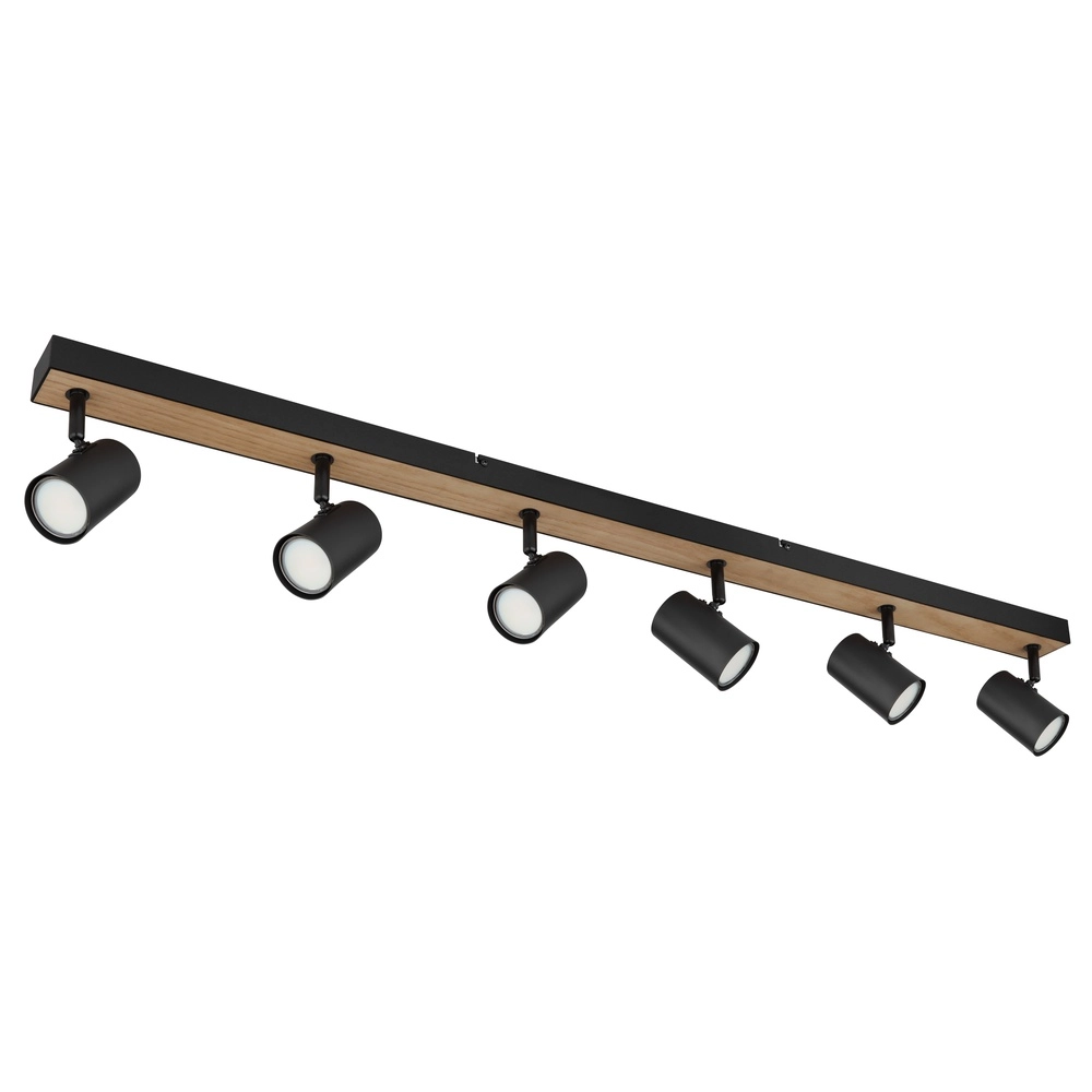 Ceiling lamp 6-lights Robby black with wood Globo 9007371432141