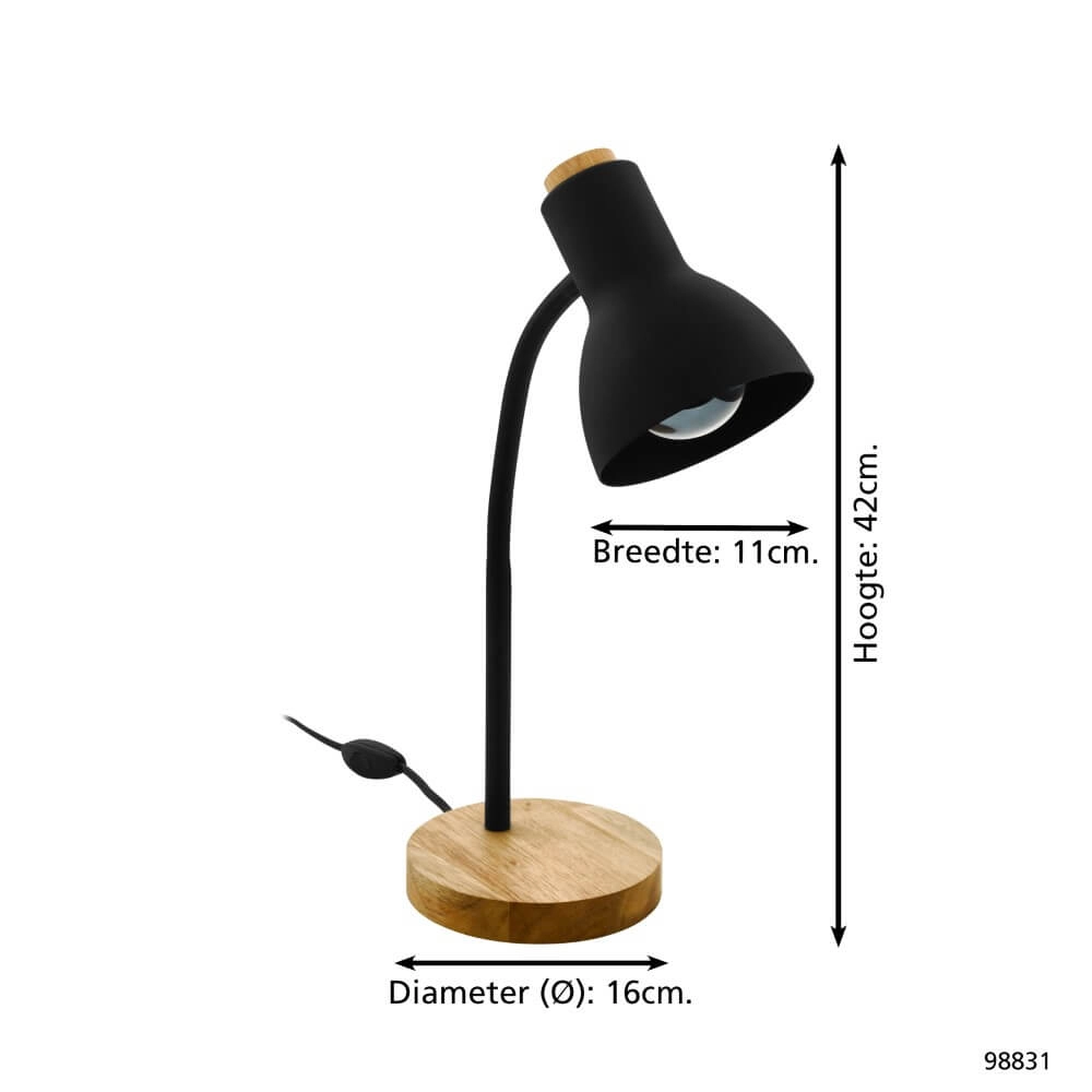 Rustic desk lamp Veradal black with wood Eglo 9002759988319
