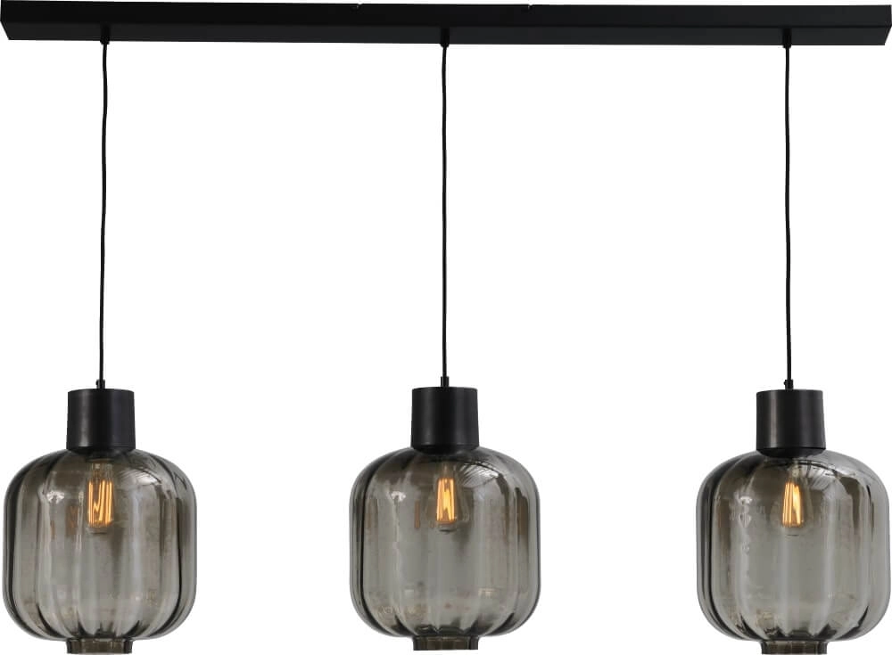 Dining room hanging lamp Lett lll 28 3-light black with smoke glass