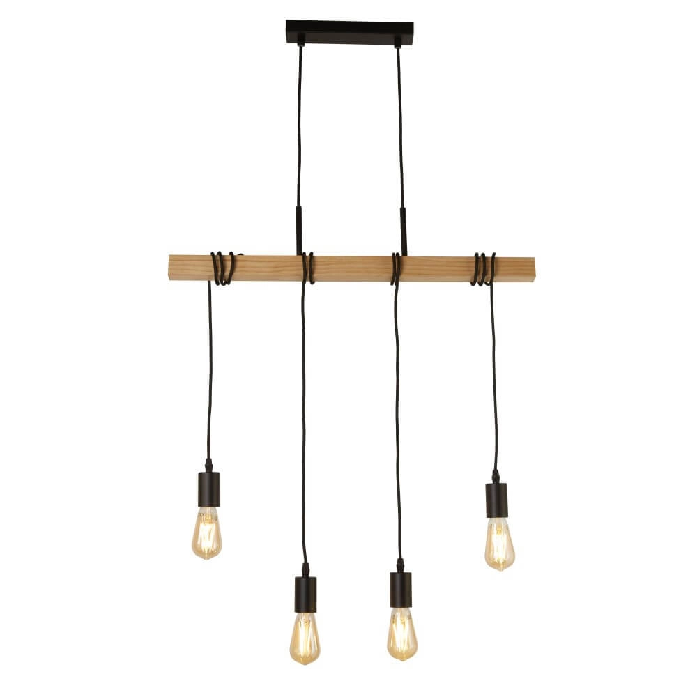 4-light pendant lamp Woody with wood