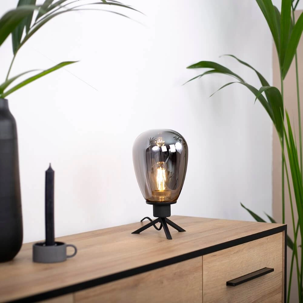 Glass table lamp Reflexion 15cm black with smoke glass Steinhauer 8712746132618