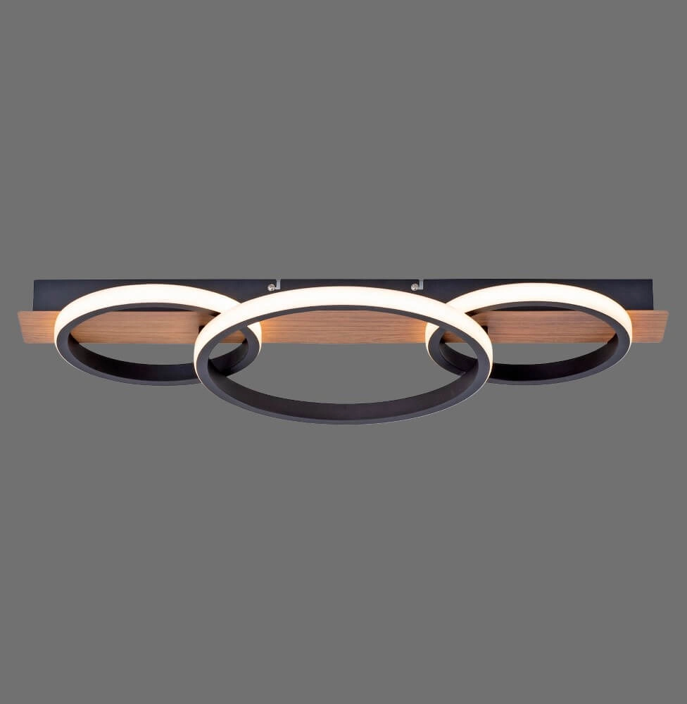 Ceiling lamp Trooper black with wood 68cm Just Light 4043689982195