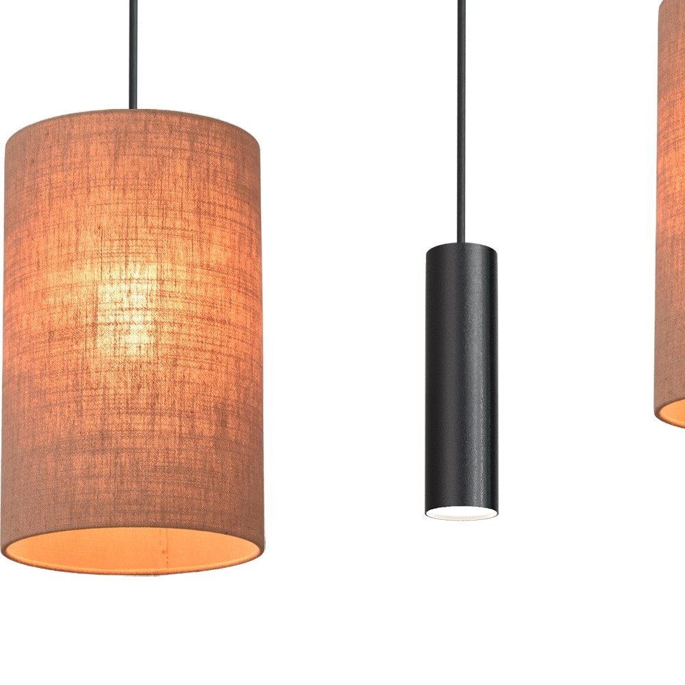 6-light pendant lamp Lisbourg Black with tan beige hood Masterlight