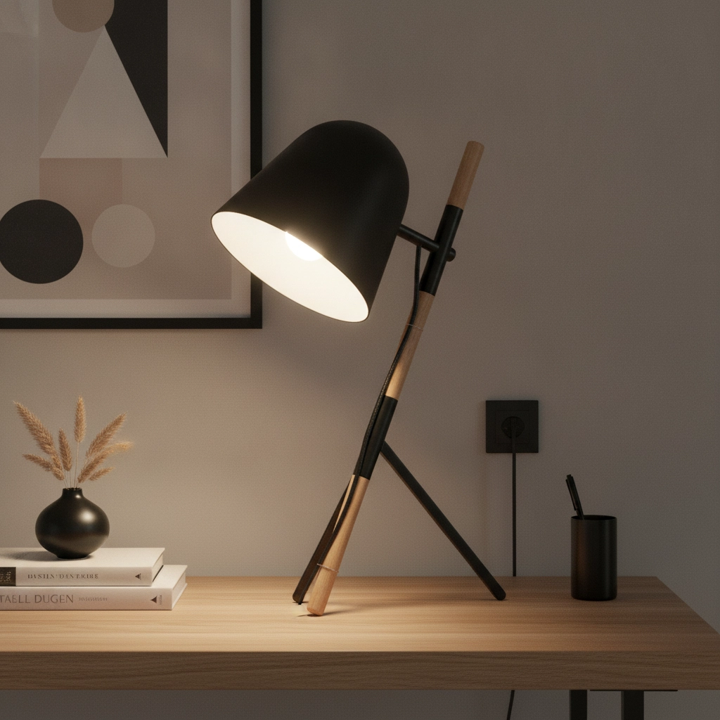 Country table lamp Sensa Tripod black with wood