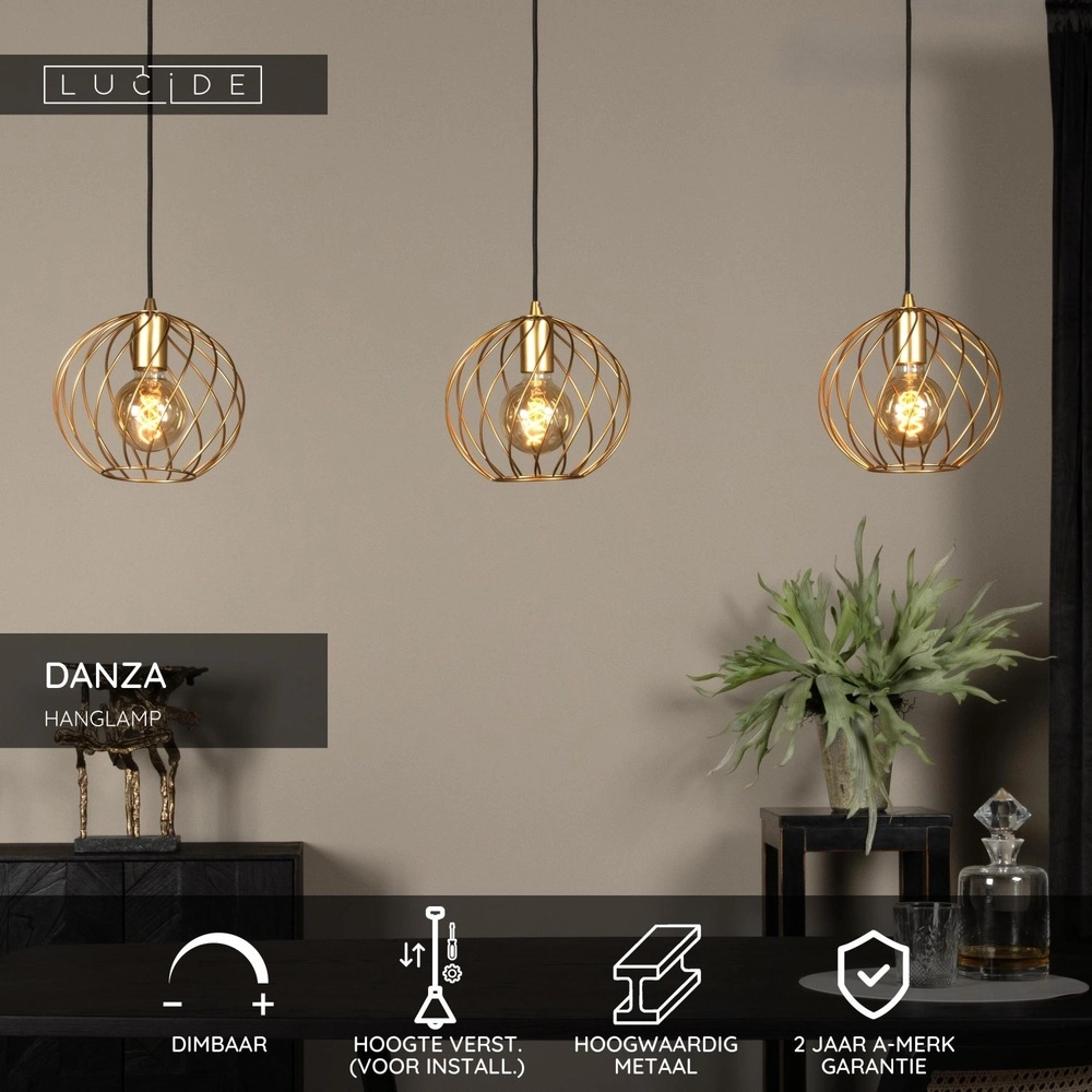 3-light pendant lamp Danza Gold Lucide 5411212211545