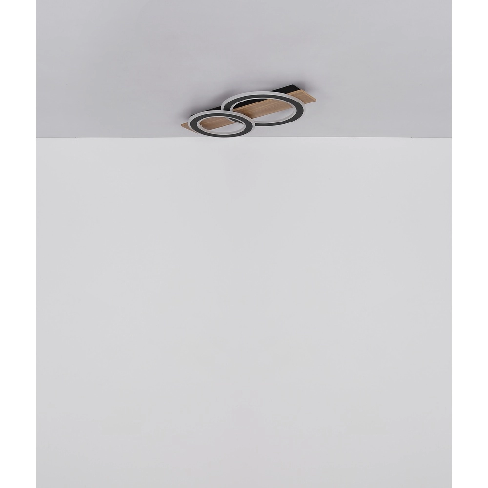 Design ceiling lamp Jayden Black with wood 3 rings Globo 9007371468409