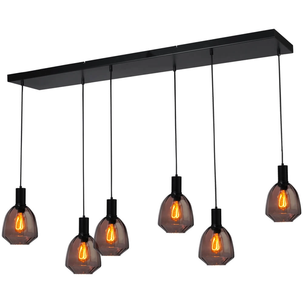6-light hanging lamp - black - Porto with Nicolette red glasses