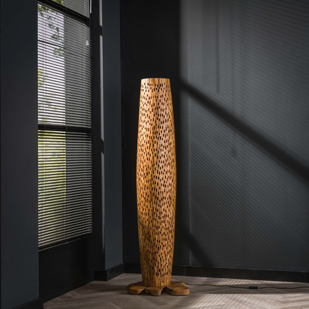 Wooden floor lamp Bars teak - 145cm - Ø 40cm Lyora 8716803512795