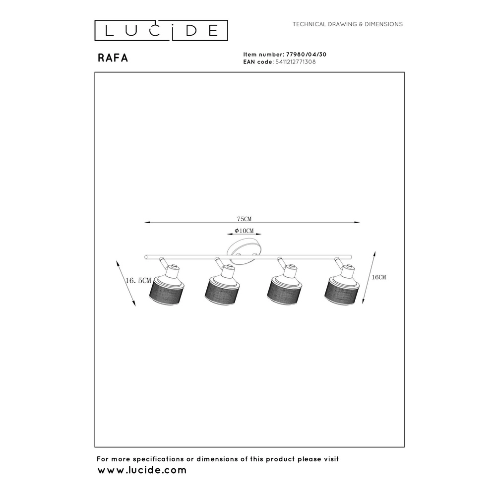 Ceiling lamp Rafa 4-light black with copper Lucide 5411212771308