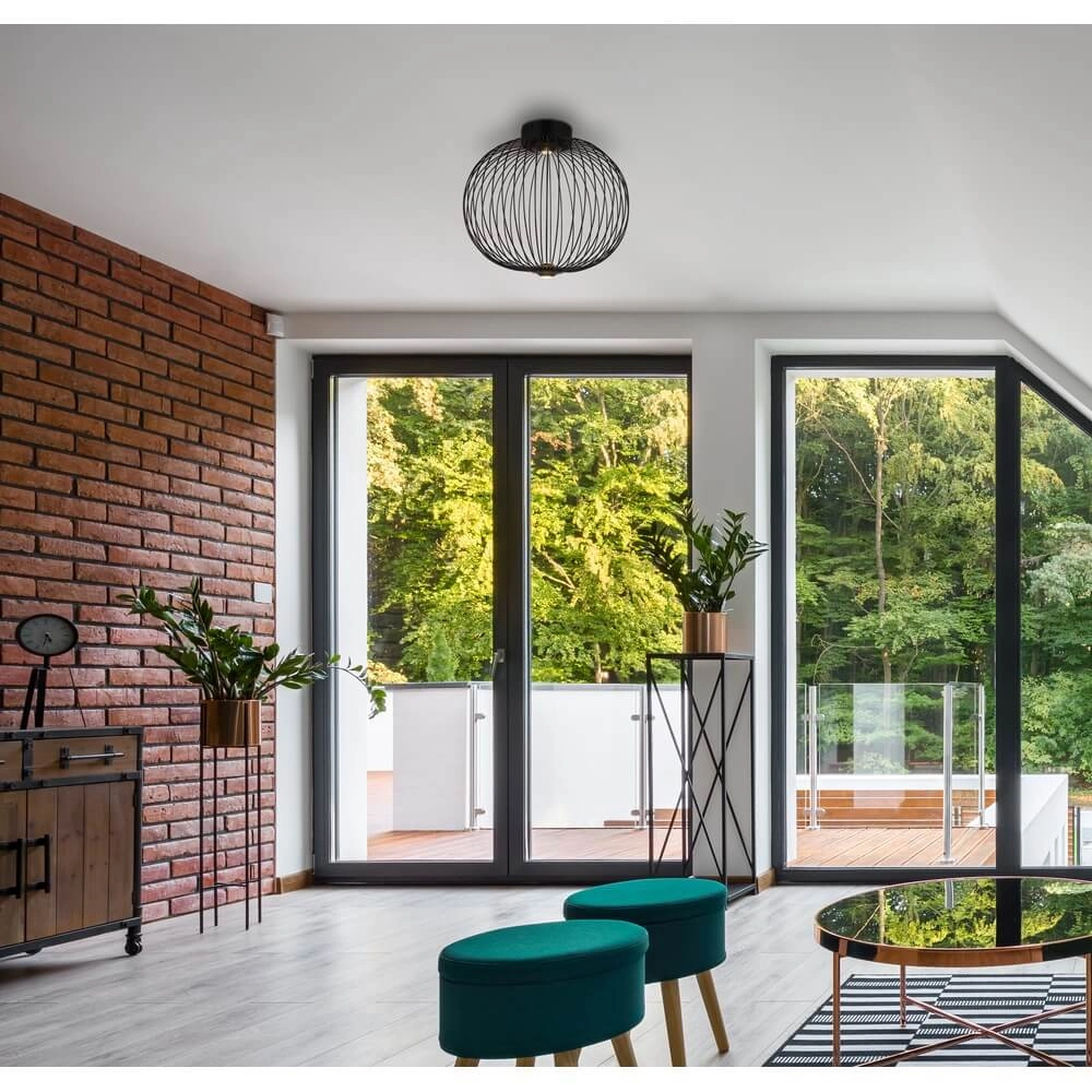 Black ceiling lamp Galway single cage Ø 50cm Globo 9007371468331