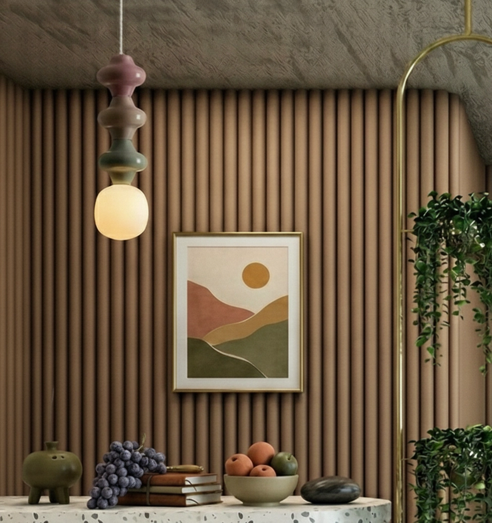 Pendant lamp Clio L white glass with colored ceramic