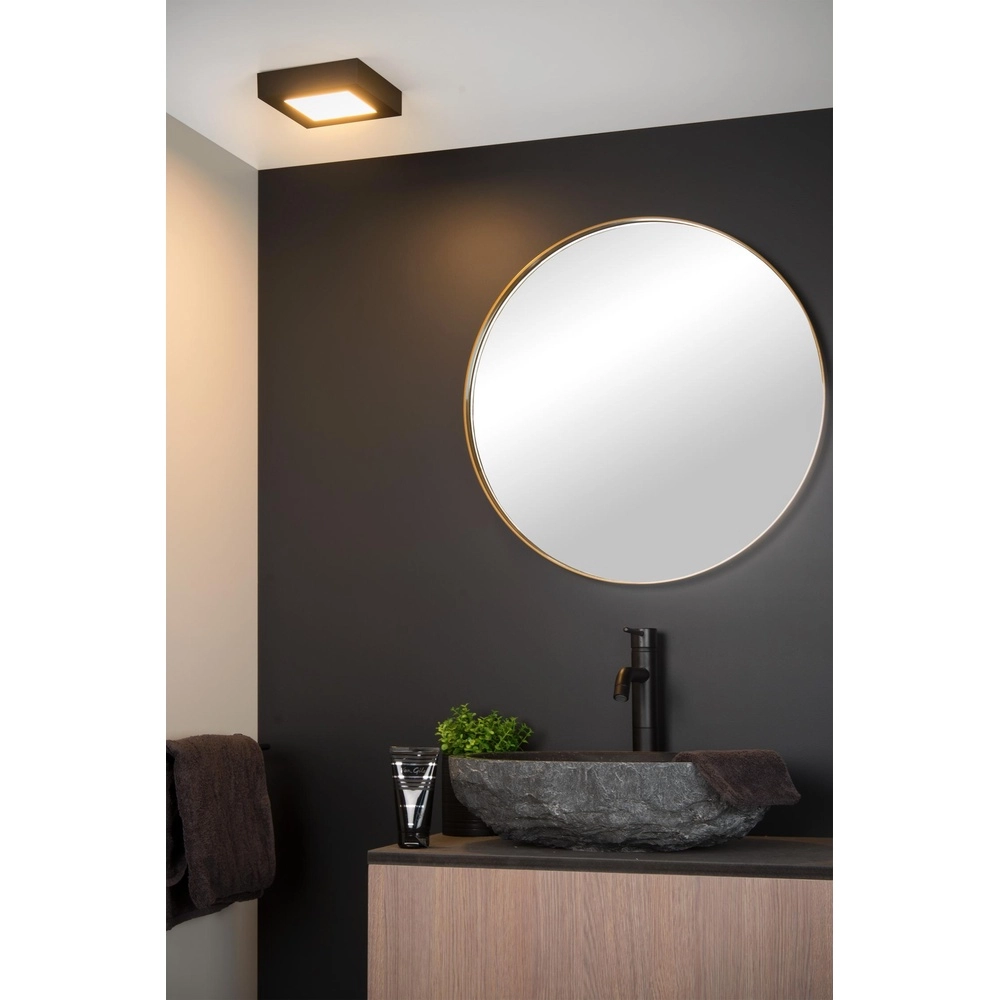 Ceiling light Brice-Led 16.8cm square IP44 black Lucide 5411212281258