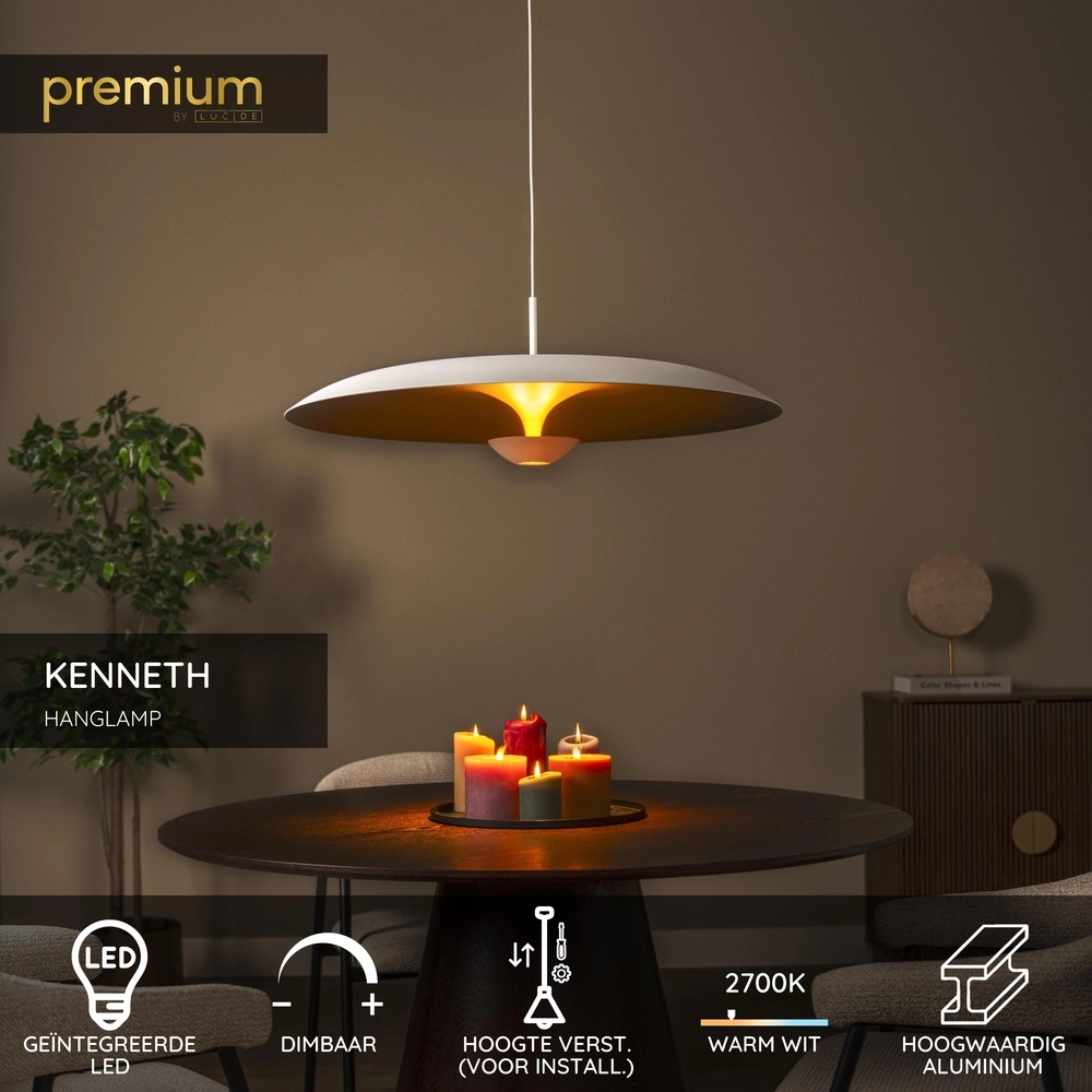Design pendant lamp Kenneth white Ø 80cm Premium by Lucide 5411212410481