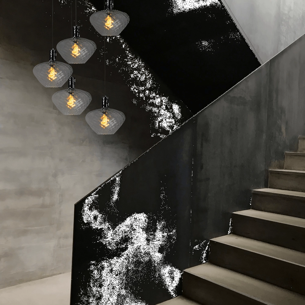5-light loft hanging lamp - black - Porto with Blossom clear lenses Masterlight 8718121271071