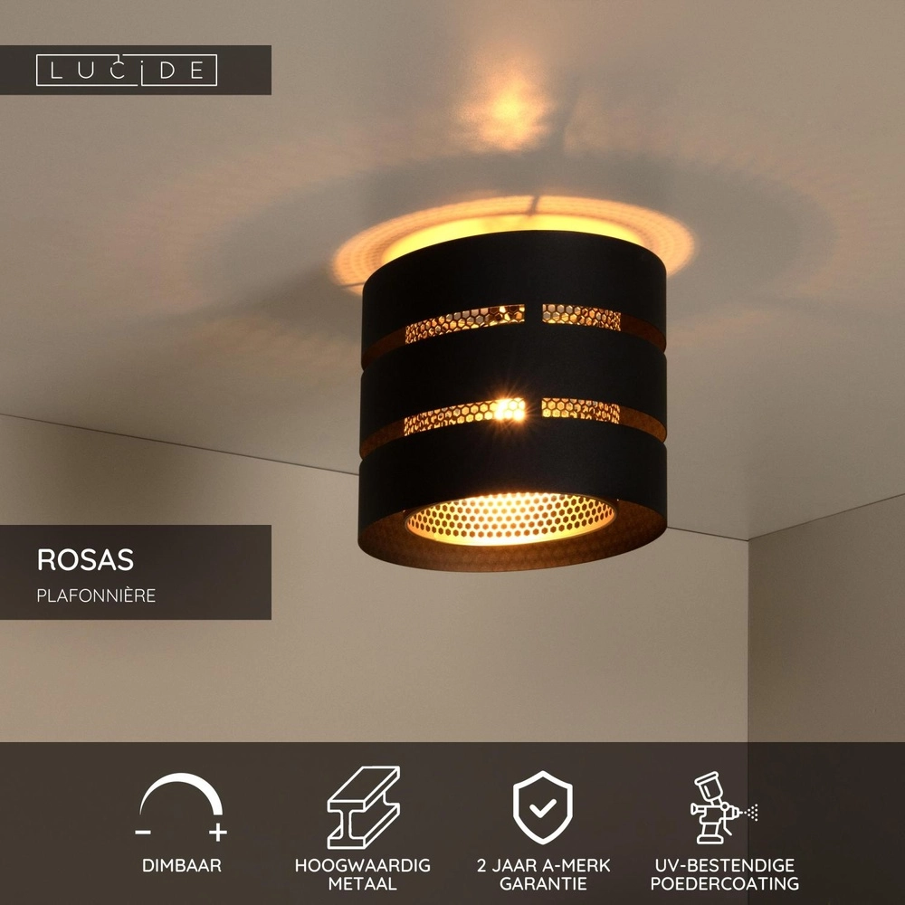 Ceiling lamp Rosas Ø 26cm black with gold Lucide 5411212211804