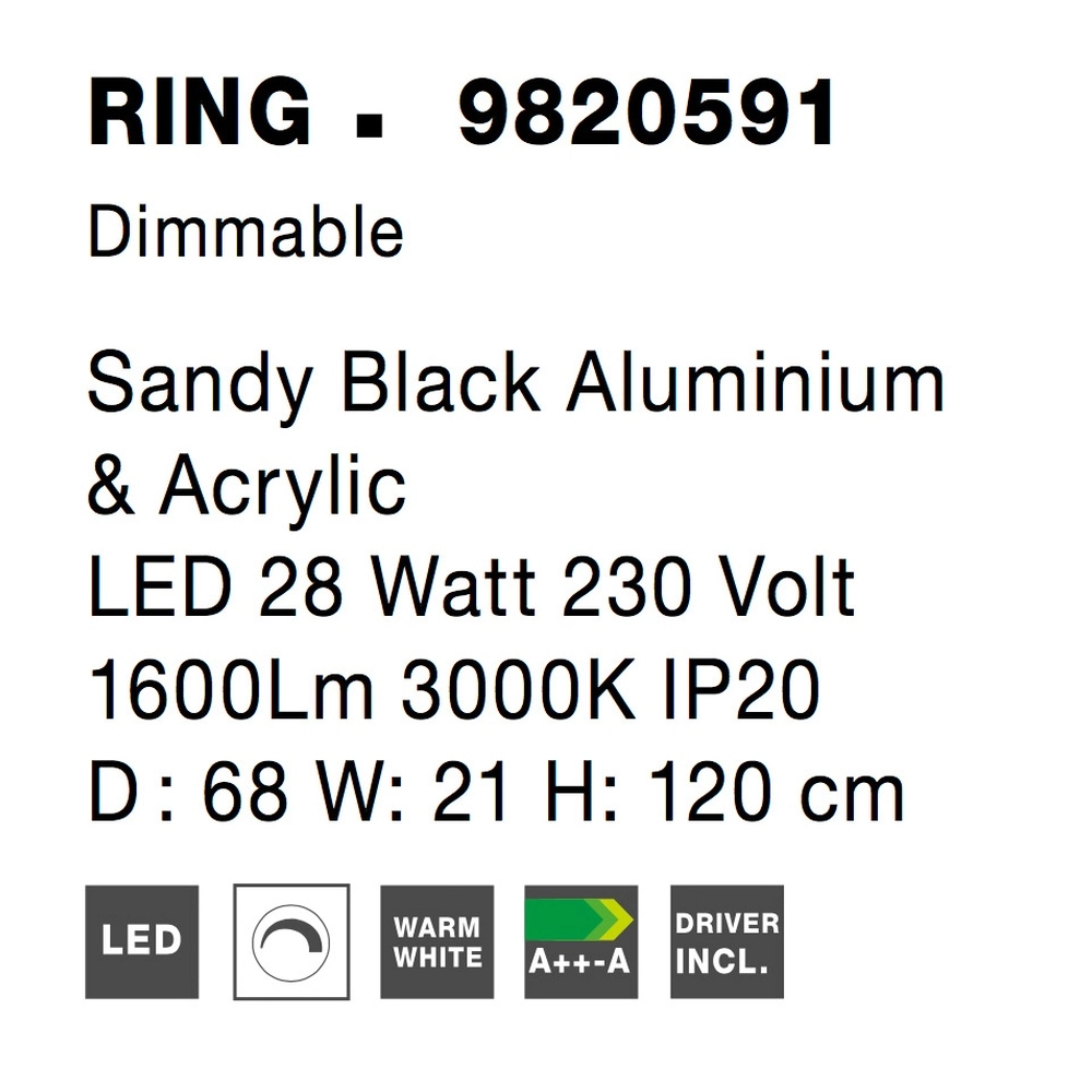 Pendant lamp Ring black Ø 68cm Lyora 5212017429315