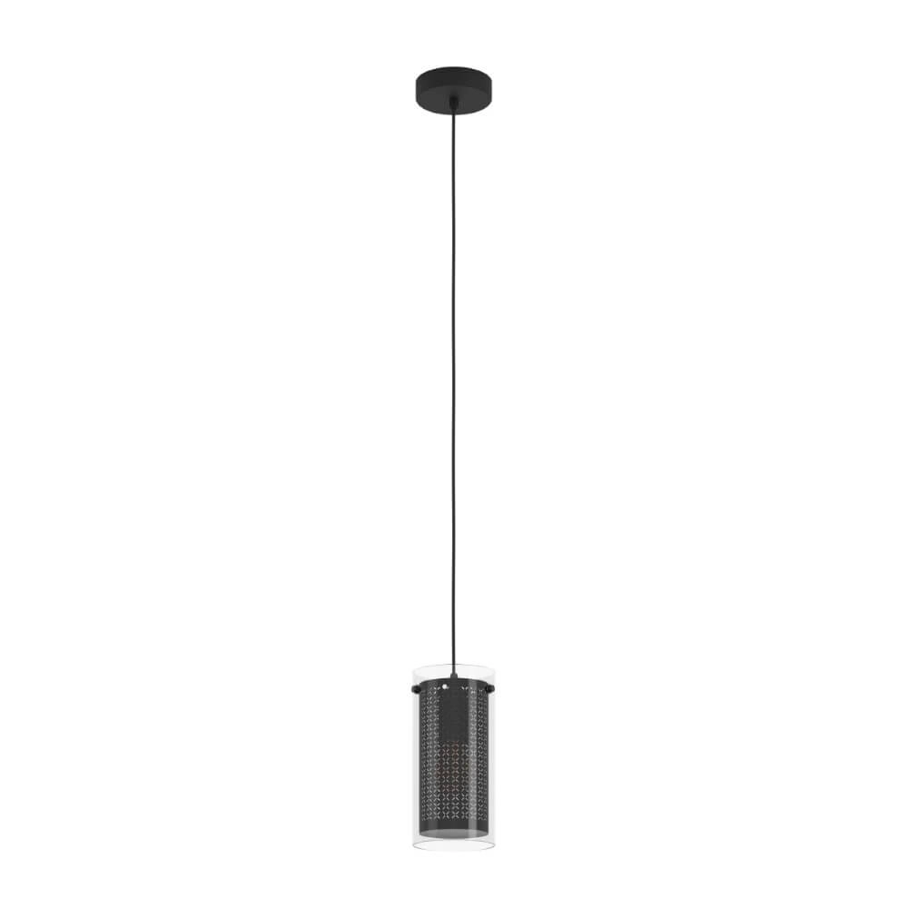Hanging lamp Pinto Textil 1 black with glass Eglo 9008606235681